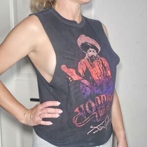 Jimi Hendrix Voodoo Child Black Sleeveless Tank Tee Size S/M 1960s Band Cute